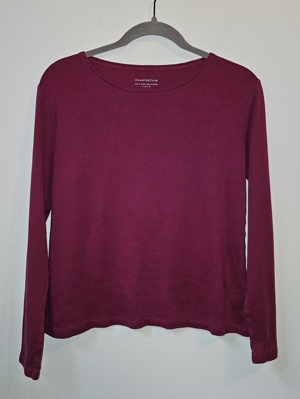 Charter Club Fuxia Long Sleeve Tee 100% Pima Cotton Medium Casual Athleisure